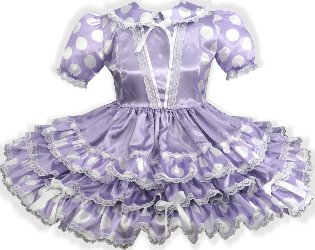 Megan Custom Fit Lavender Satin Polka Dots Adult Sissy Dress