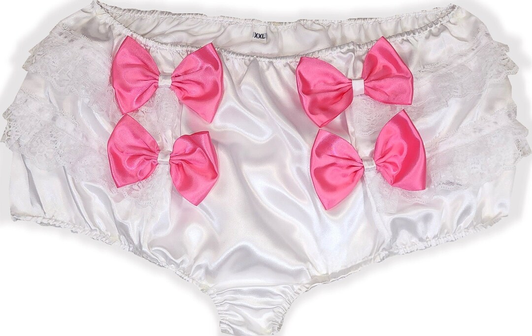 2XL White Satin Pink Bows Adult Sissy Baby Rhumba Panties Diaper Cover