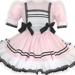 Ready to Wear Pink Cotton Black Lace Bows Adult Sissy Dress Leanne&#39;s