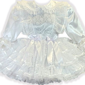 Amber Custom Fit Erwachsene Sissy Weiß Satin Braut Hochzeit Kleid von Leanne's
