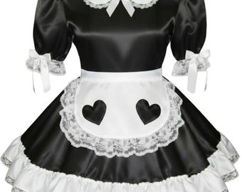 black satin french maid dress Elainilye Fashion Womens Maid Uniform Suit Plus Size Pure French Maid Dress Short Sleeve Square Neck Dress,Black, Women's, Size: XL(US:10)
