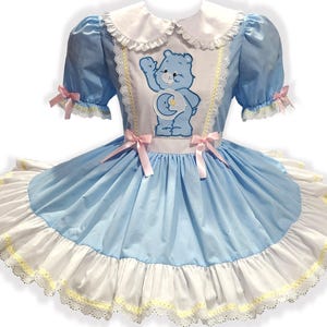 Robe bleue sur mesure pour oursons au coucher, volants et nœuds pour poule mouillée