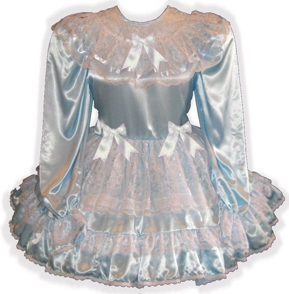 /"Cynthia/" Custom Fit Blue Satin Adult LG Baby Sissy Dress LEANNE