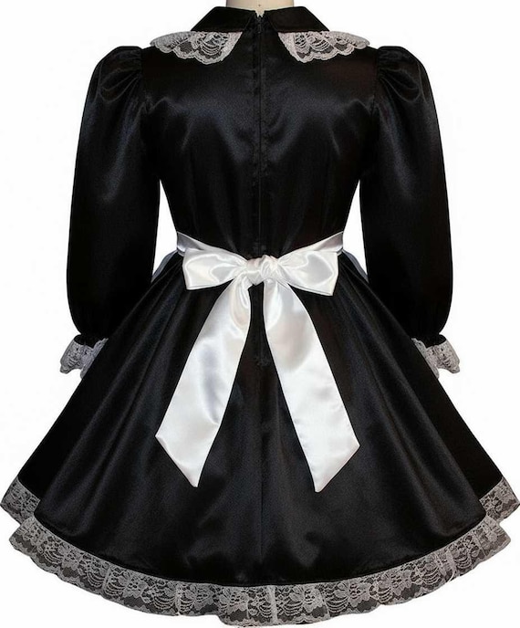 satin french maid dress Trisha Custom Fit 2pc Satin French Maid Apron Adult Sissy Dress by Leanne's