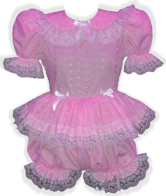 /"Michelle/" Custom Fit PINK SATIN Organza Ruffle Adult LG Baby Sissy Dress LEANNE