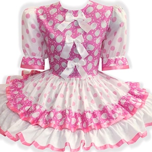 Bridget Custom Fit Pink Polka Dots Ruffles Bows Adult Sissy Dress by Leanne's