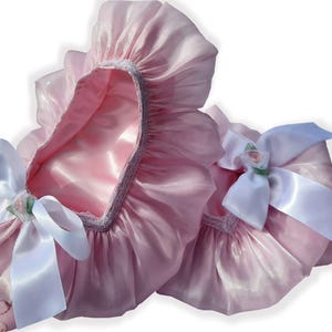 Made to Fit You Pink Taffeta Organza Bows Adult Baby Sissy Booties Slippers by Leanne's