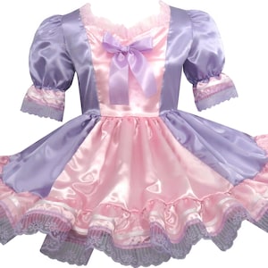 Klara Custom Fit Pink & Lilac Satin Adult Sissy Fantasy Dress by Leanne&#39;s