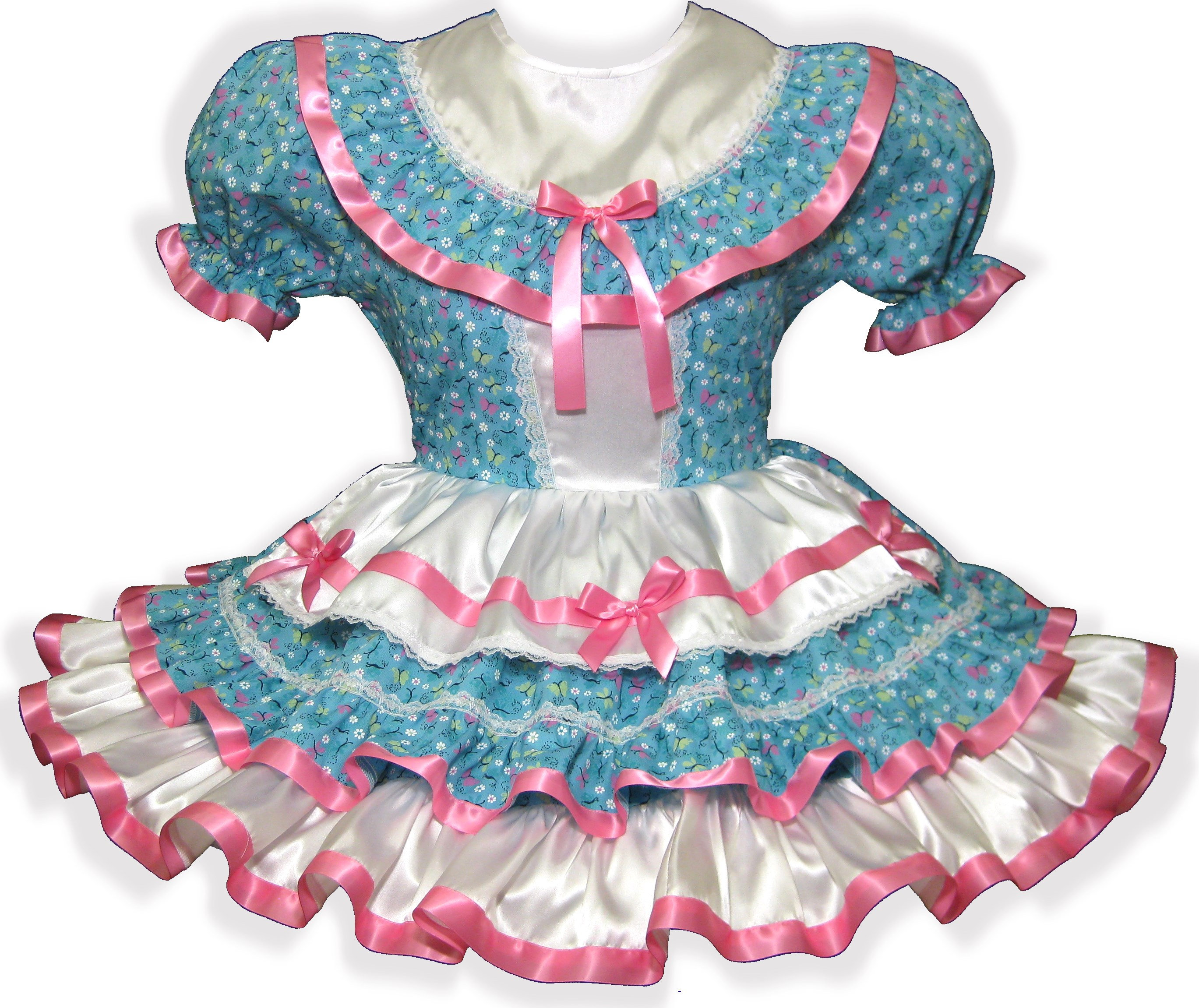 /"Audrey/" CUSTOM FIT Green Ruffles PINK Ribbon Bows Adult Baby Sissy Dress LEANNE