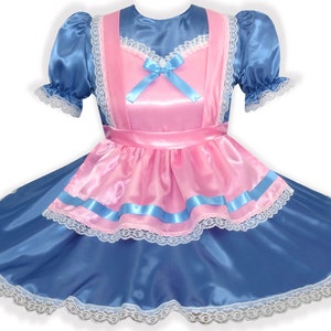 Cindy Custom Fit Blue & Pink Satin Apron Dress Adult Sissy Leanne