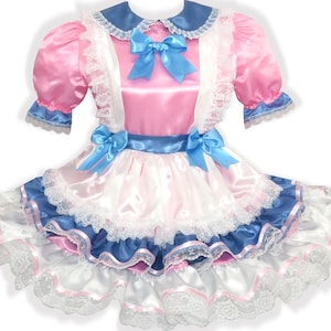 Stacey Custom Fit Pink Blue Satin Bows Adult Sissy Dress by Leanne&#39;s
