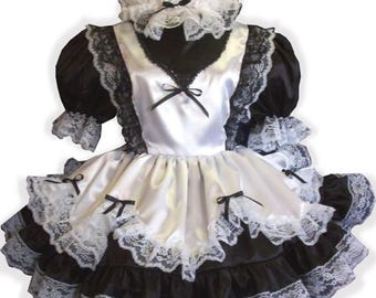 Vestido de sirvienta francesa de satén con encaje y corte personalizado de Fern para niña adulta de Leanne's
