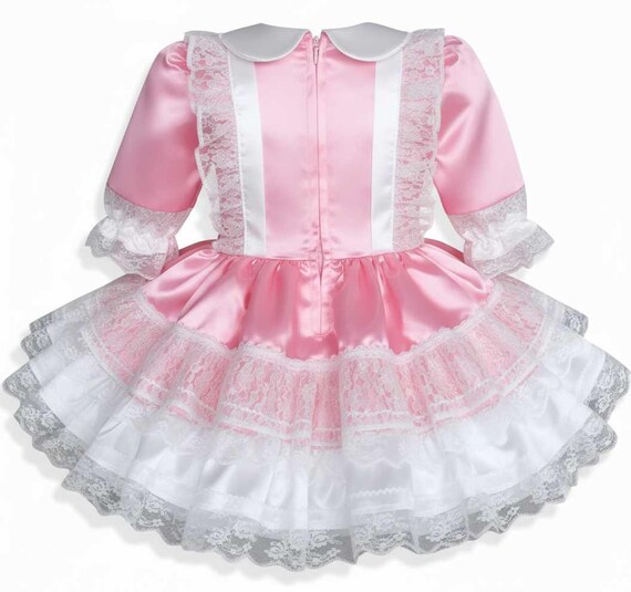 Shyanne Custom Fit Pink White Satin Lace Adult Sissy Dress by Leanne's Shyanne Custom Fit Pink White Satin Lace Adult Sissy Dress by Leanne's