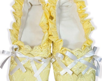 Handmade Yellow Eyelet Adult Baby Sissy Booties Slippers by Leanne's