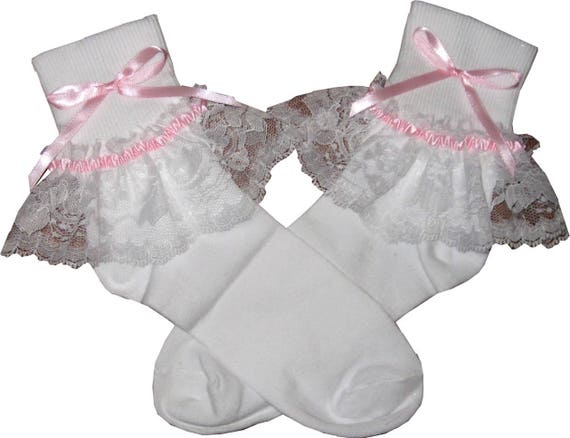 PINK Ribbon Lacy Socks for Adult Little Girl Sissy Boy Unisex Dress up LEANNE