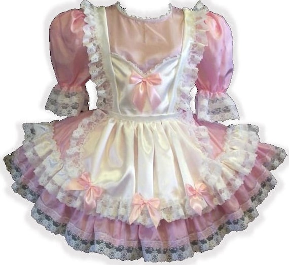 /"Molly/" CUSTOM FIT Pink Satin Yellow Bows Adult Little Girl Sissy Dress LEANNE