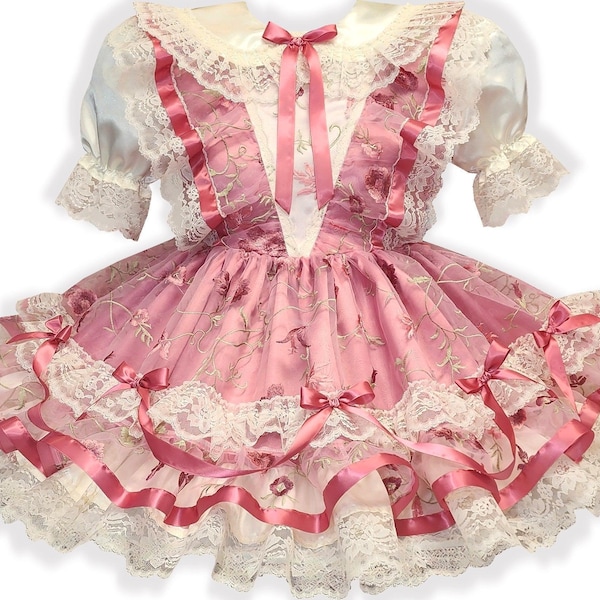 Stephanie Custom Fit Embroidered Roses Adult Sissy Dress by Leanne's
