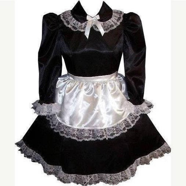 Trisha Custom Fit 2pc Satin French Maid Apron Adult Sissy Dress by Leanne's