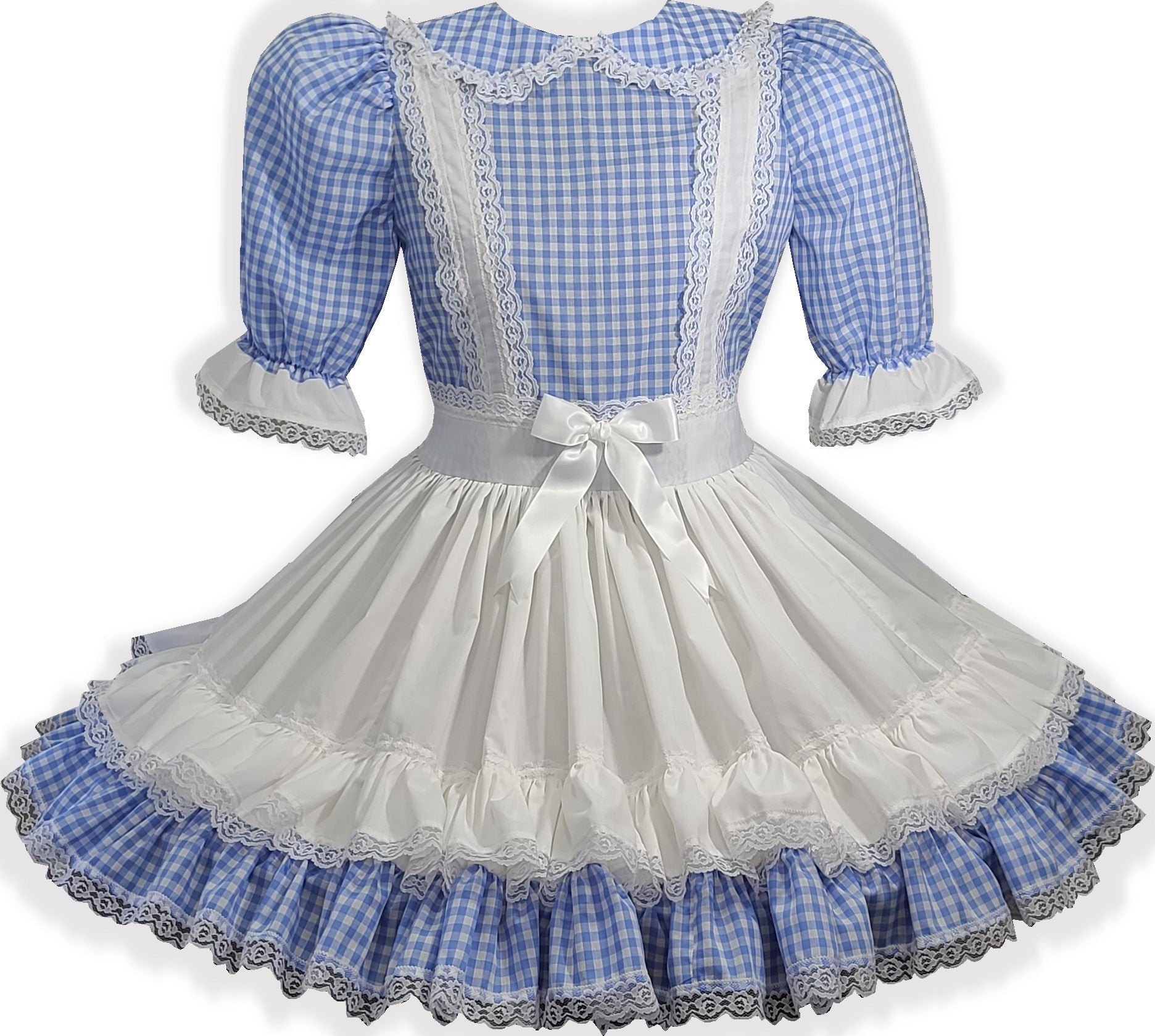Janelle Custom Fit Cotton Gingham Ruffles Adult Little Girl Sissy Dress By Leanne's