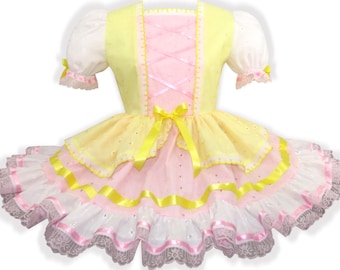 Robe Mandy rose jaune Sissy Miss Muffet adulte coupe personnalisée par Leanne's