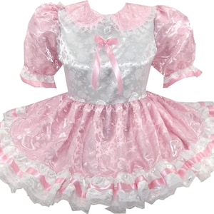Pamelia Maßgeschneidertes rosa-weißes Satinbrokat-Rosenkleid für Erwachsene von Leanne's