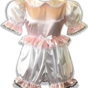 Esther Lacy Pink & White Satin Adult Baby Little Girl Sissy Romper by Leanne&#39;s