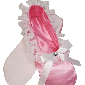 Made to Fit You Pink Satin Ruffles Adult Baby Sissy Slippers Booties by Leanne&#39;s