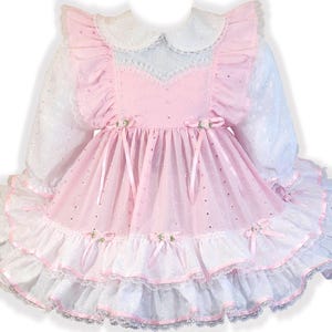 Robe sissy Farah rose à oeillets taille empire taille empire bébé adulte petite fille Leanne's