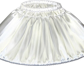 Custom Fit Weißer Satin Krinoline Mini Hoop Rock Petticoat für Erwachsene Sissy Dress up LEANNE