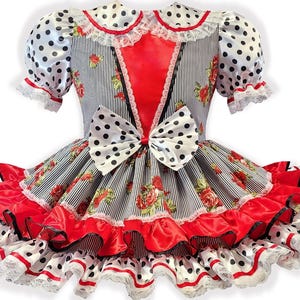 Adele Custom Fit Satin Polka Dots Roses Stripes Adult Sissy Dress by Leanne's