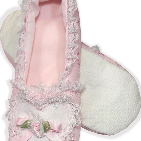 Made to Fit You Pink Heart Eyelet Adult Baby Sissy Booties Slippers by Leanne's