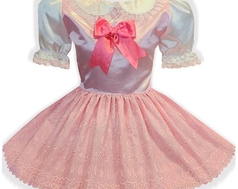 Erica Custom Fit Pink Satin & Eyelet Adult Sissy Dress by Leanne's