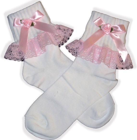 PINK Ribbon Lacy Socks for Adult Little Girl Sissy Boy Unisex Dress up LEANNE