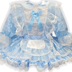 Jacia Custom Fit Blue Brocade Sparkle Ruffles Adult Sissy Dress by Leanne's