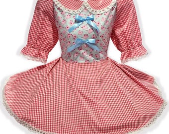 Ready-to-Wear Pink Gingham Pigs Bows Adult Sissy LG Dress by Leanne's