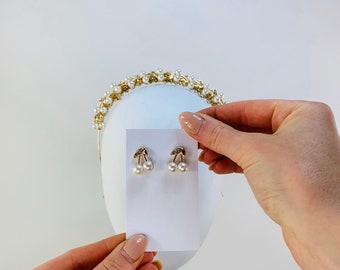 Pearl & gold headpiece with matching earrings | bridal headband
