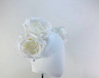 White Rose Floral Headpiece | Peony Flower Hand made fascinator design