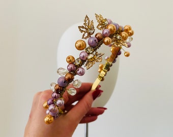 Gold & Lilac Jewelled Beaded headpiece