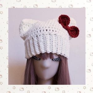 kitty beanie/ cat ear hat/ crochet kitty hat/ Cute Y2K beanie/cutecore hat/ white cat beanie/birthday gift for girl/ gift for kids/kids hat