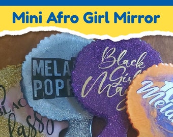 Mini Afro Girl Mirror | Handheld Mirror | Melanin Mirror | Custom Resin Mirror | Black Woman Mirror | Resin Mirror | Melanated Mirror
