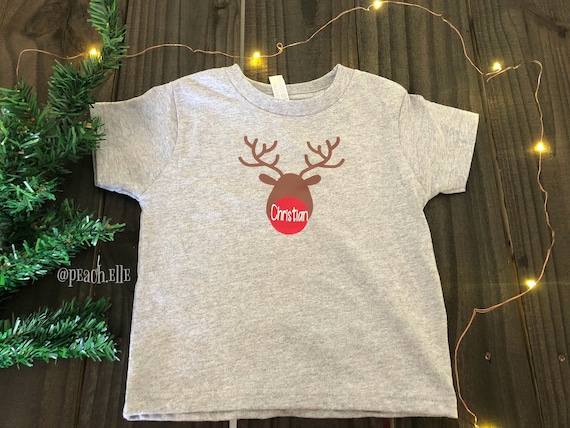 Youth Christmas Rudolph the Red Nosed Reindeer Boys Personalized T Shirt Tee Custom Name Gift party standing