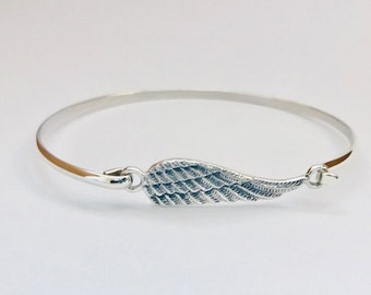 Personalized Angel Wing Bracelet Wire Charm Bangle Angel Wing Jewelry Sterling Silver Bangle Angel Bangle Sterling Silver Charm Bangle