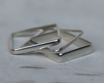 Handcrafted Square Rings (3) Set of Band Ring 925 Sterling Silver Rings ...