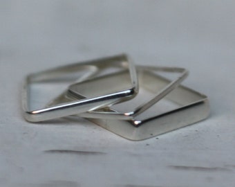 Square Rings (3) Set of Sterling Silver rings, Stacking Ring Set, Minimalist Jewelry, Geometric Rings, Simple Rings, Silver Ring Set