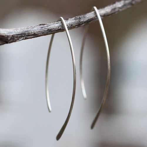 Silver Hoops Threader Earrings Sterling Silver Earrings Etsy