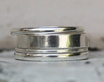 Juego de anillo de plata (4), Juego de anillo de pulgar, Juego de anillo de mezcla de combinación, Plata esterlina, Anillos de declaración, Juego de anillo de apilamiento, Anillo de plata simple, Minimalista