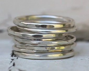 Silver Ring Set (9) Sterling Silver Stacking Rings, Thumb Rings Set, Handmade Rings, Stacking Ring Set, Simple Rings, Minimalist Jewelry