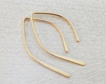 Pendientes de aro abiertos de oro de 14 quilates, pendientes de hilo, pendientes de horquilla, aros de oro macizo de 2,5 cm, pendientes de oro minimalistas, aros de oro pequeños y sencillos
