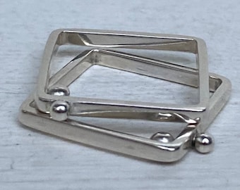 Anillos cuadrados de plata (2), juego de anillos de plata, anillos de apilamiento, anillo geométrico, anillos de plata de ley, conjunto de anillos de apilamiento, juego de anillos modernos