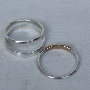 Gold and Silver rings 3 Stacking rings, 14k gold, Sterling silver ring, Ring set, Thumb rings, Modern minimalist jewelry, Mixed metal ring image 6